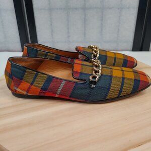 Bettye Muller Tartan Plaid w/ Chain Loafers Dress Shoes Women EU38.5 / US8.5